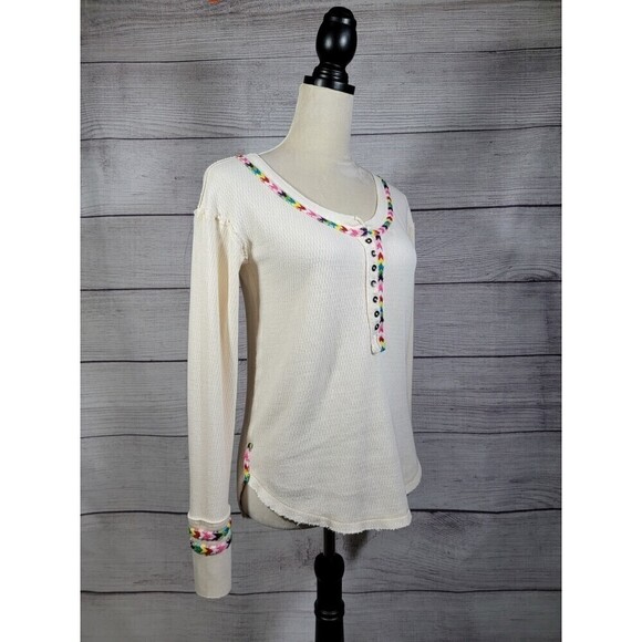 WE The Free Free People Rainbow Thermal Tee In Ivory Size X-Small - Picture 6 of 11